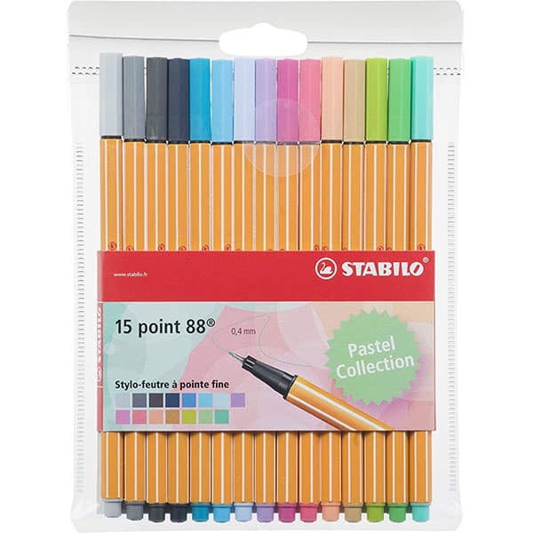 STABILO point 88 Pastel wallet of 15 assorted colours